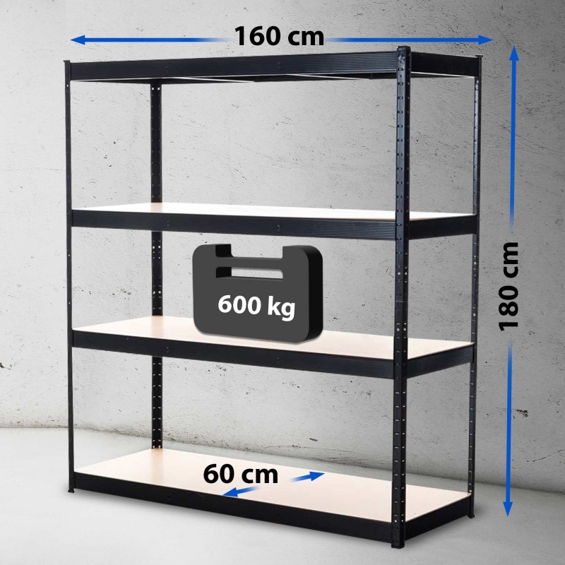 Estantería negra resistente de 160 x 60 x 180 cm