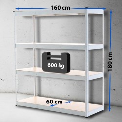 Estantería blanca resistente de 160 x 60 x 180 cm