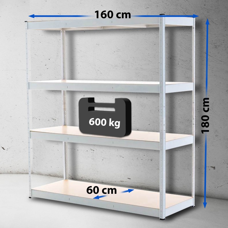 Estantería blanca resistente de 160 x 60 x 180 cm