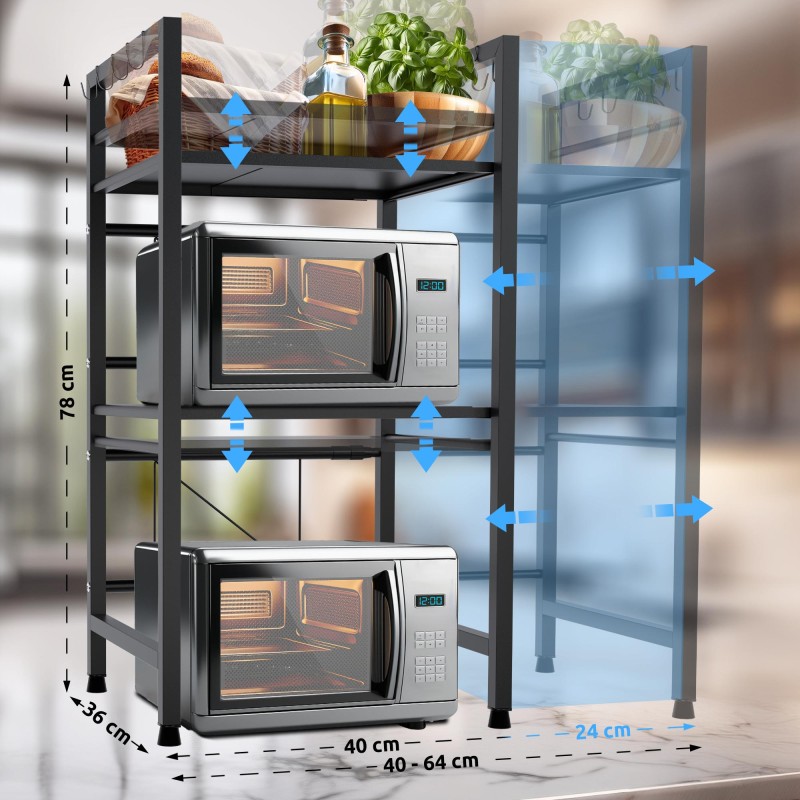 Estante para microondas Marana de 3 niveles, negro