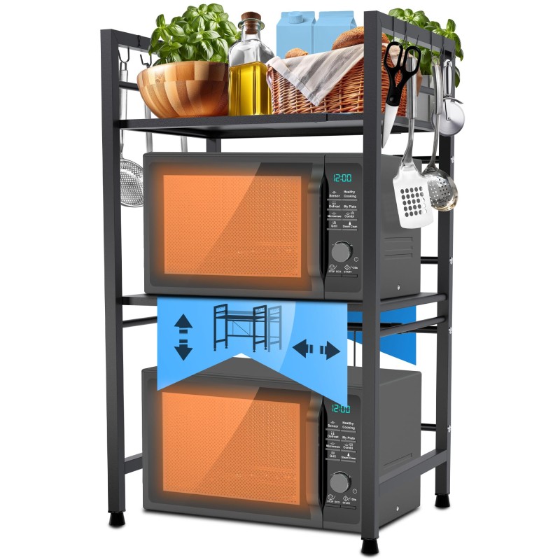 Estante para microondas Marana de 3 niveles, negro