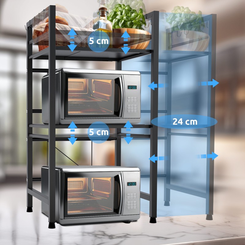 Estante para microondas Marana de 3 niveles, negro