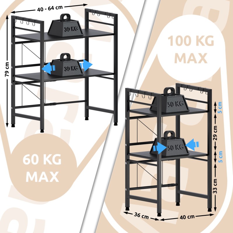 Estante para microondas Marana de 3 niveles, negro