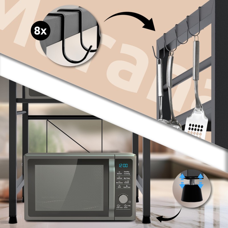 Estante para microondas Marana de 3 niveles, negro