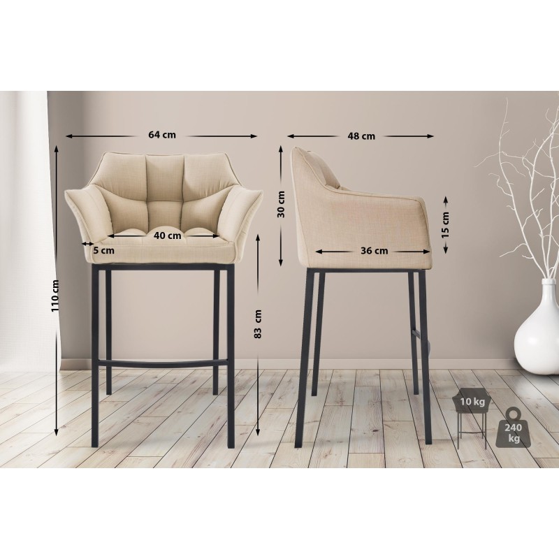 Taburete de bar Damaso B tapizado en tela con base de 4 patas