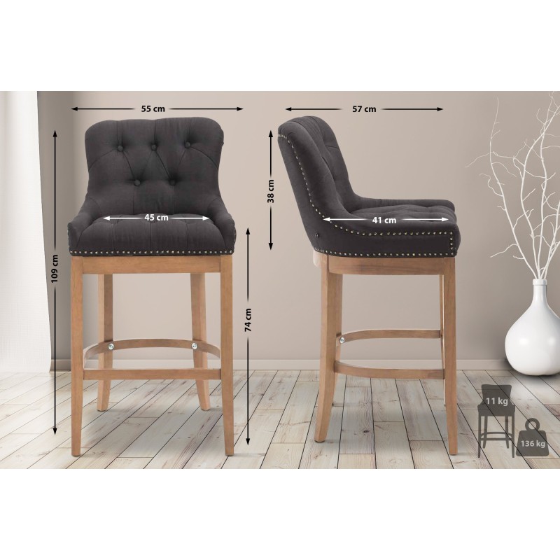 Taburete de bar Lakewood tapizado en tela, lámpara antigua