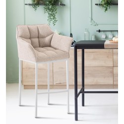 Taburete de bar Damaso tapizado en tela blanca, con base de 4 patas.