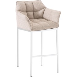 Taburete de bar Damaso tapizado en tela blanca, con base de 4 patas.