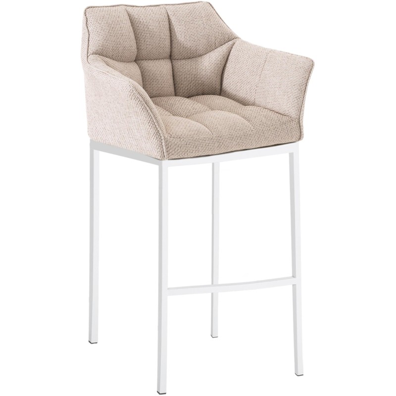 Taburete de bar Damaso tapizado en tela blanca, con base de 4 patas.