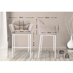 Taburete de bar Damaso tapizado en tela blanca, con base de 4 patas.