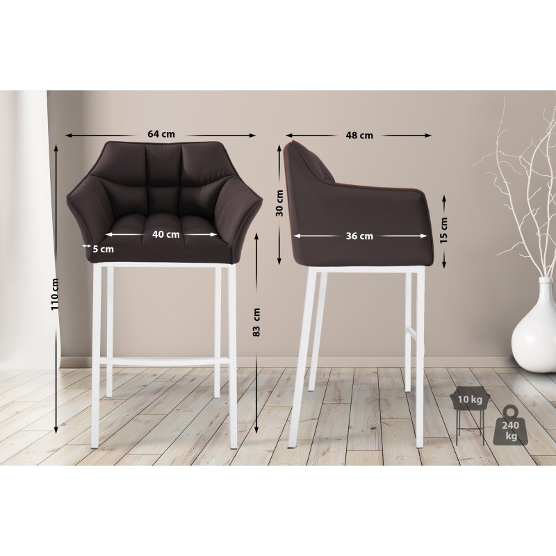 Taburete de bar Damaso de 4 patas, blanco