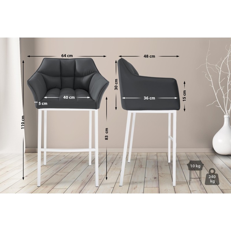 Taburete de bar Damaso de 4 patas, blanco