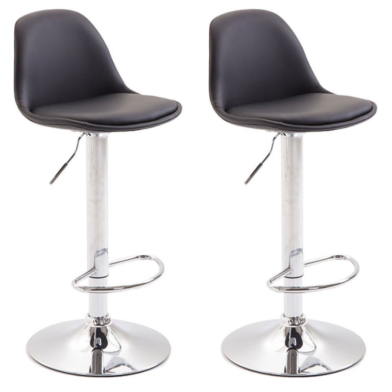 Juego de 2 taburetes de bar Kiel, totalmente tapizados en piel sintética cromada.