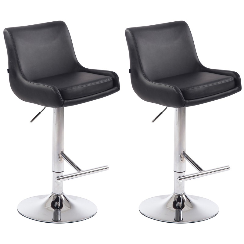 Juego de 2 taburetes de bar Club, imitación piel, acabado cromado