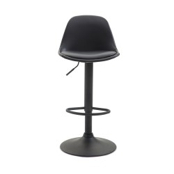 Taburete de bar Kiel, totalmente tapizado en piel sintética negra.