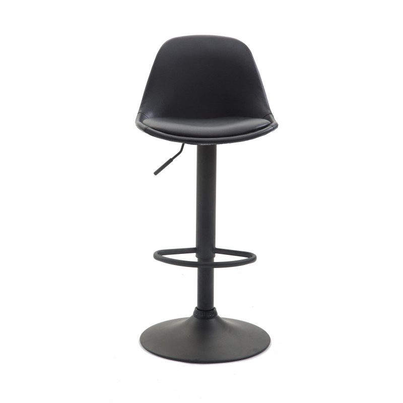 Taburete de bar Kiel, totalmente tapizado en piel sintética negra.