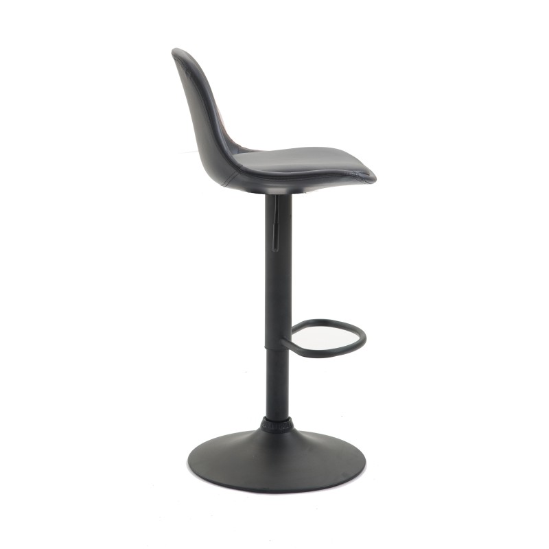 Taburete de bar Kiel, totalmente tapizado en piel sintética negra.