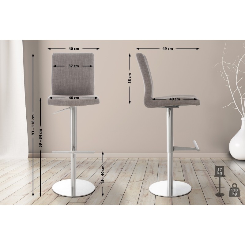 Taburete de bar Cádiz, tapizado en tela, acero inoxidable