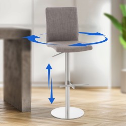 Taburete de bar Cádiz, tapizado en tela, acero inoxidable