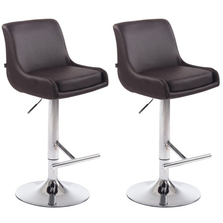 Juego de 2 taburetes de bar Club, imitación piel, acabado cromado