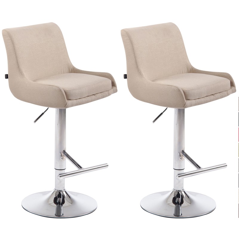 Juego de 2 taburetes de bar Club, tapizados en tela y cromados.