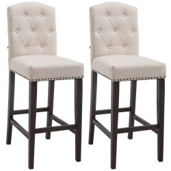 Juego de 2 taburetes de bar Louise, tapizados en tela, estilo antiguo