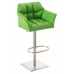 Juego de 2 taburetes de bar Damaso en piel sintética y acero inoxidable