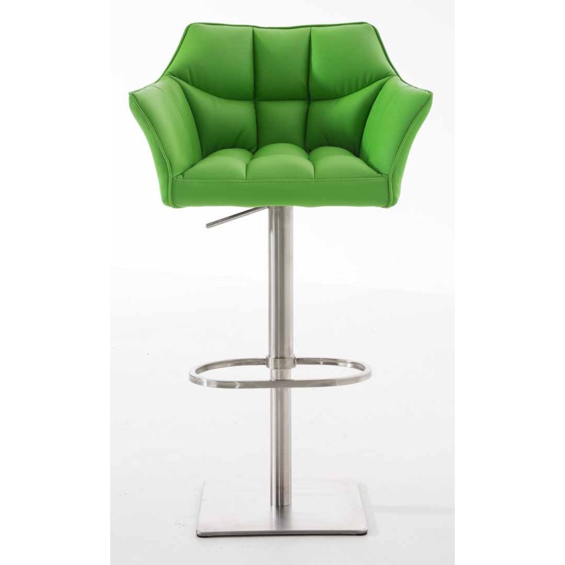 Juego de 2 taburetes de bar Damaso en piel sintética y acero inoxidable