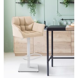 Juego de 2 taburetes de bar tapizados en tela Damaso blanca