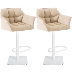 Juego de 2 taburetes de bar tapizados en tela Damaso blanca