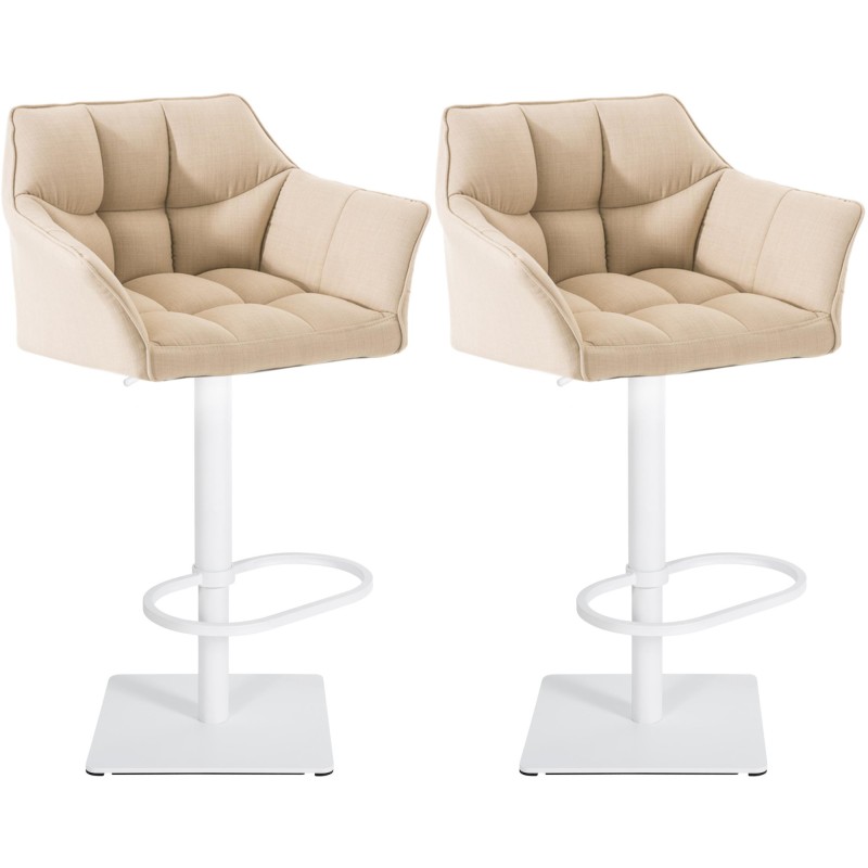 Juego de 2 taburetes de bar tapizados en tela Damaso blanca
