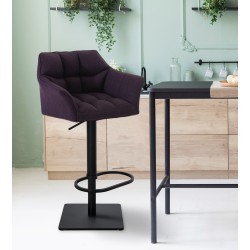 Juego de 2 taburetes de bar tapizados en tela Damaso negra