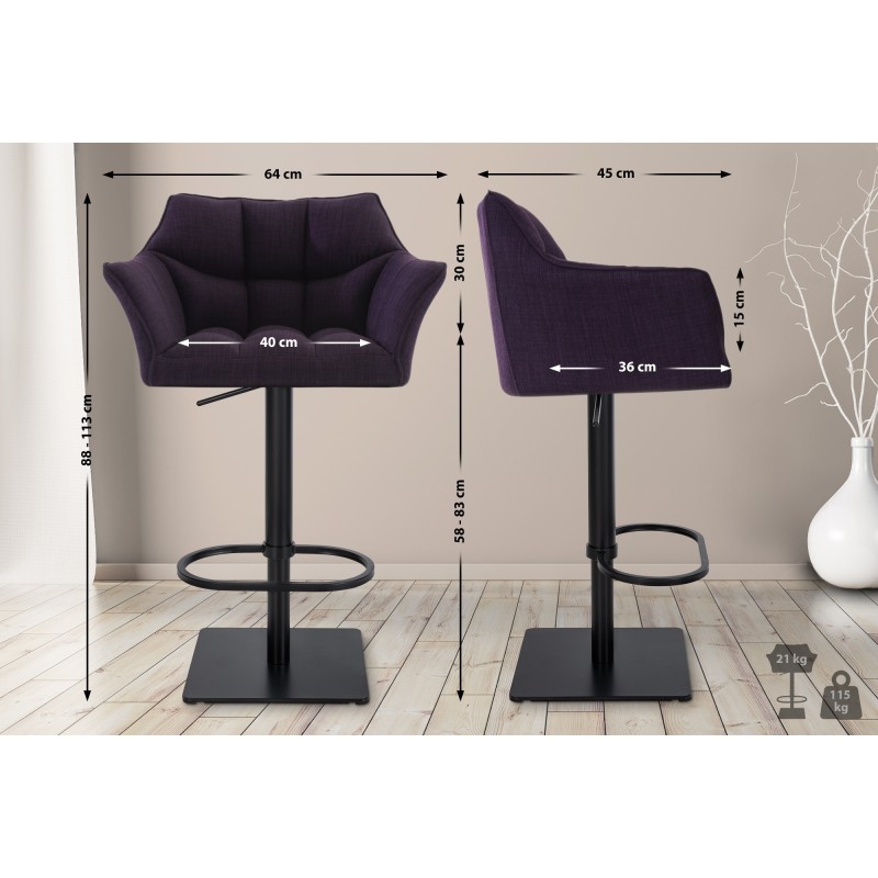 Juego de 2 taburetes de bar tapizados en tela Damaso negra
