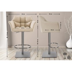 Juego de 2 taburetes de bar en tela Damaso y acero inoxidable