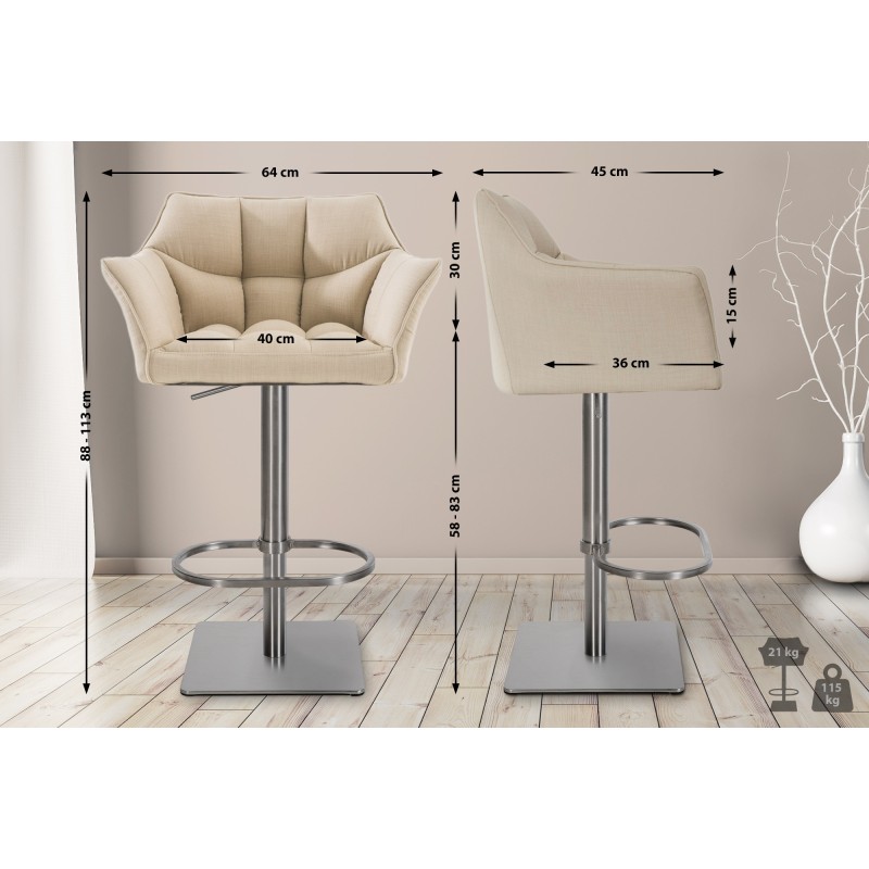 Juego de 2 taburetes de bar en tela Damaso y acero inoxidable