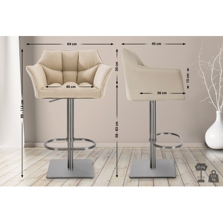 Juego de 2 taburetes de bar en tela Damaso y acero inoxidable