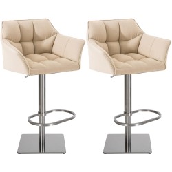Juego de 2 taburetes de bar en tela Damaso y acero inoxidable