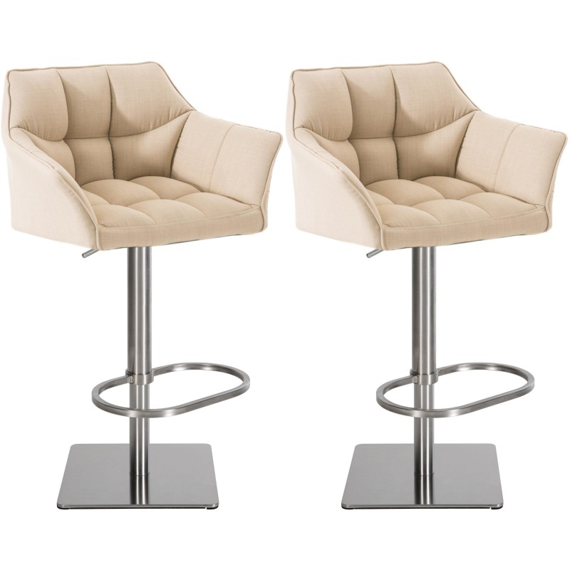 Juego de 2 taburetes de bar en tela Damaso y acero inoxidable