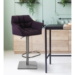 Juego de 2 taburetes de bar en tela Damaso y acero inoxidable