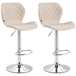 Juego de 2 taburetes de bar, tapizados en corcho y tela, acabado cromado