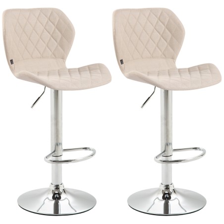 Juego de 2 taburetes de bar, tapizados en corcho y tela, acabado cromado