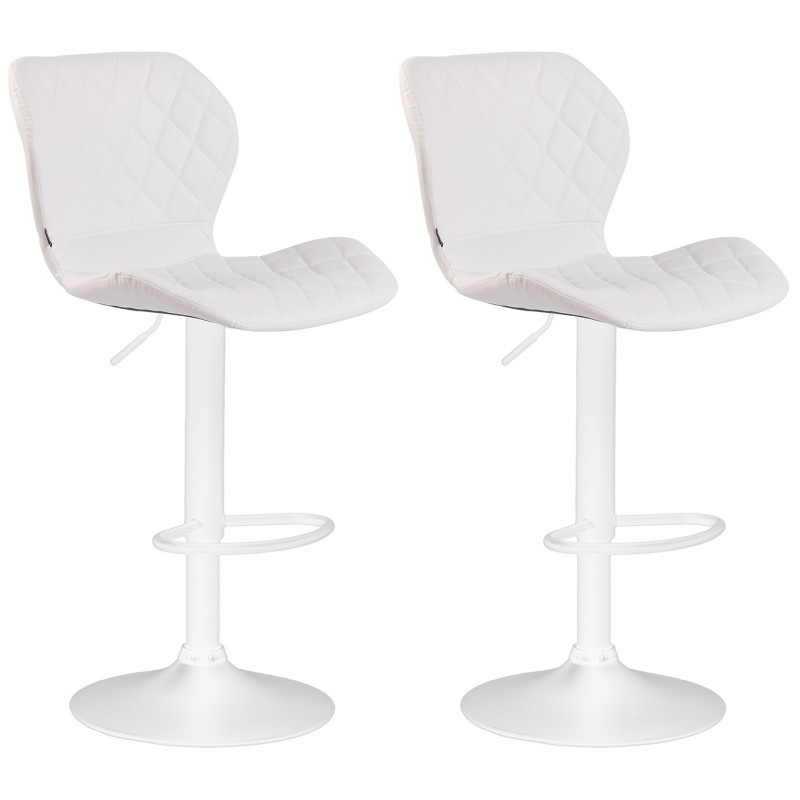 Juego de 2 taburetes de bar, corcho, polipiel, blancos