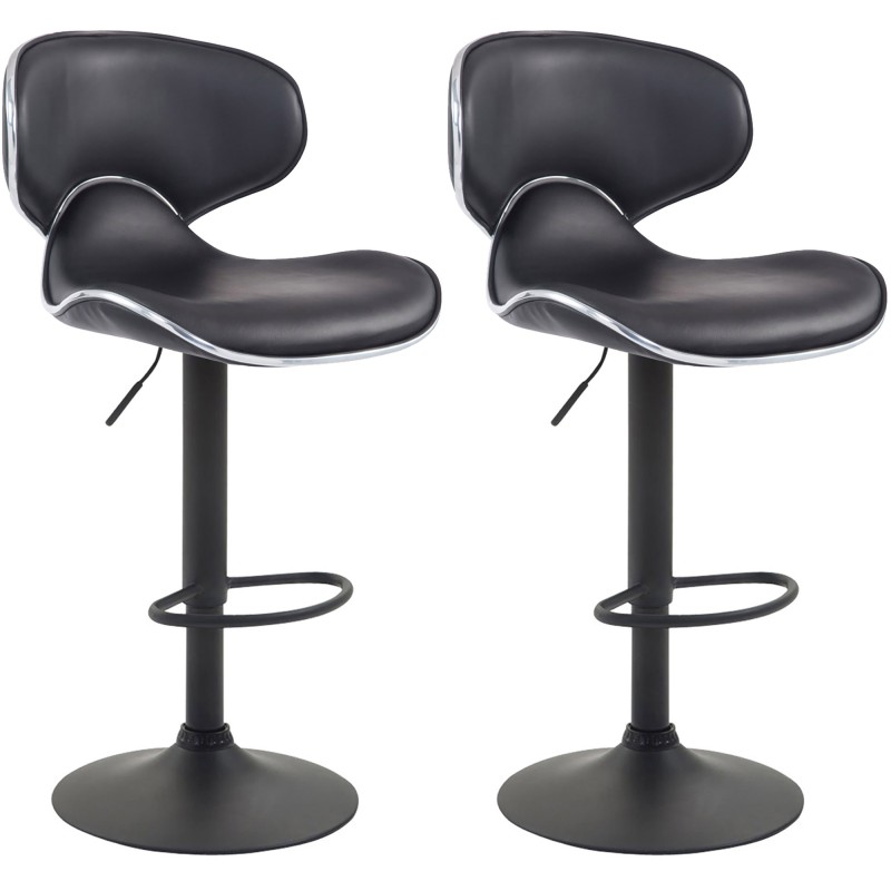 Juego de 2 taburetes de bar Las Vegas V2, imitación piel, negros