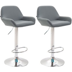 Juego de 2 taburetes de bar Braga, imitación de cuero, acabado cromado