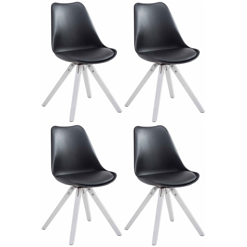 Juego de 4 sillas cuadradas Toulouse en piel sintética blanca