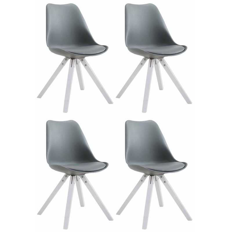 Juego de 4 sillas cuadradas Toulouse en piel sintética blanca