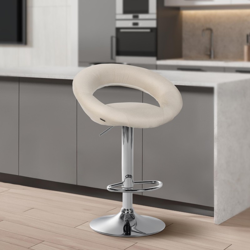 Juego de 2 taburetes de bar Olinda en tela cromada