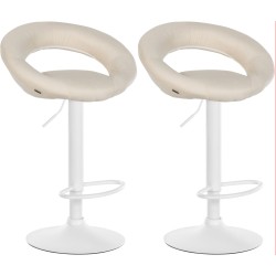 Juego de 2 taburetes de bar Olinda, tapizados en tela blanca