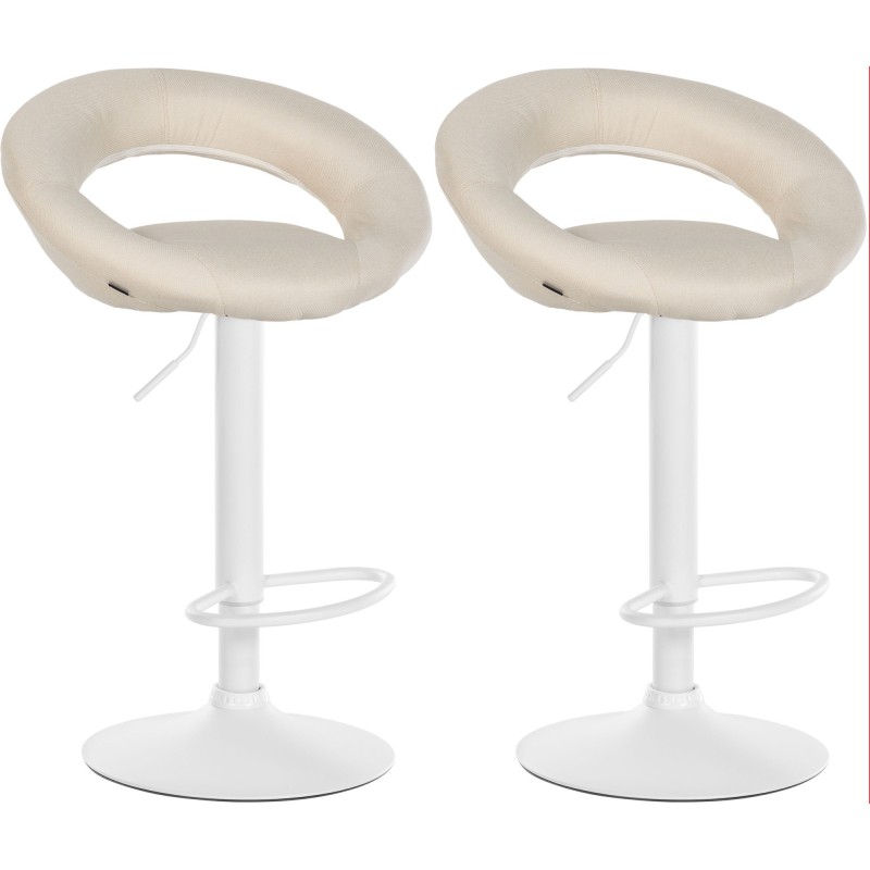 Juego de 2 taburetes de bar Olinda, tapizados en tela blanca