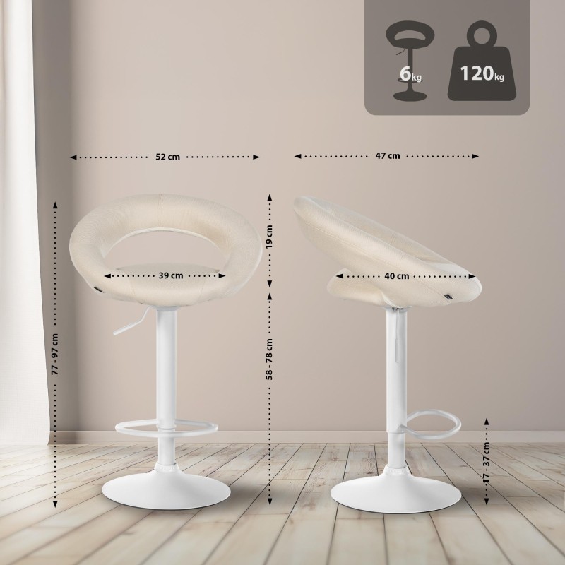 Juego de 2 taburetes de bar Olinda, tapizados en tela blanca